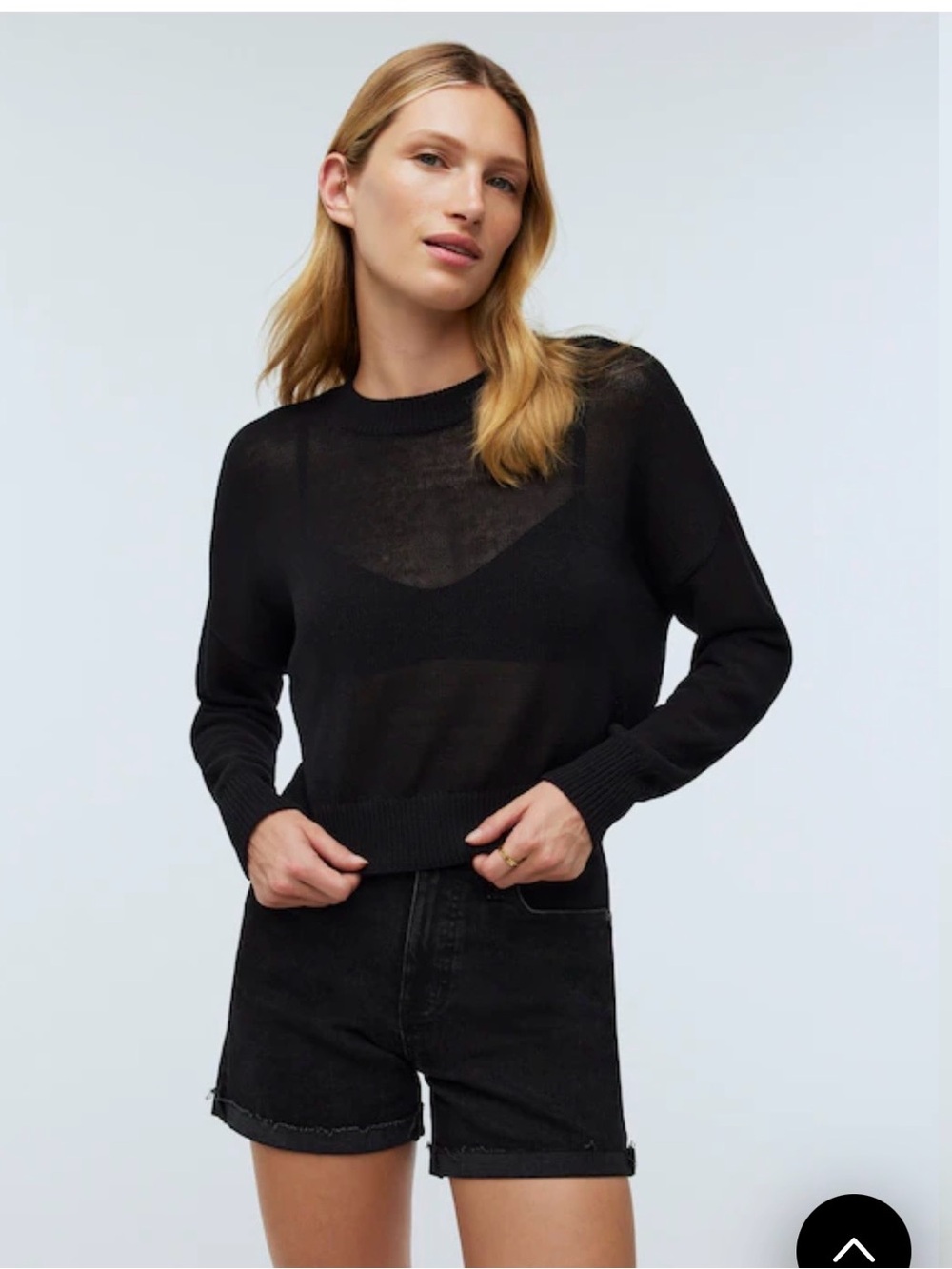 Madewell Black Sheer Lightweight Crewneck Sweater